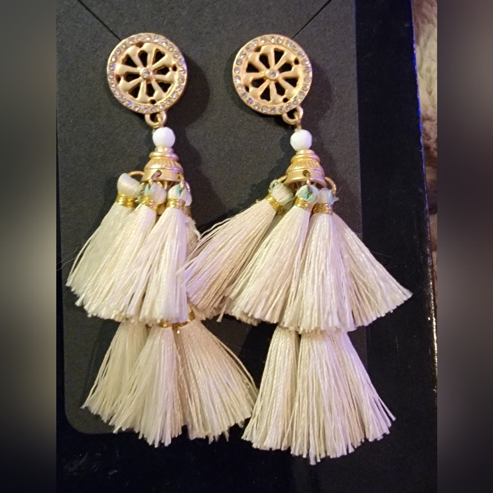 C&C California Gold and Cream Tassel Earrings